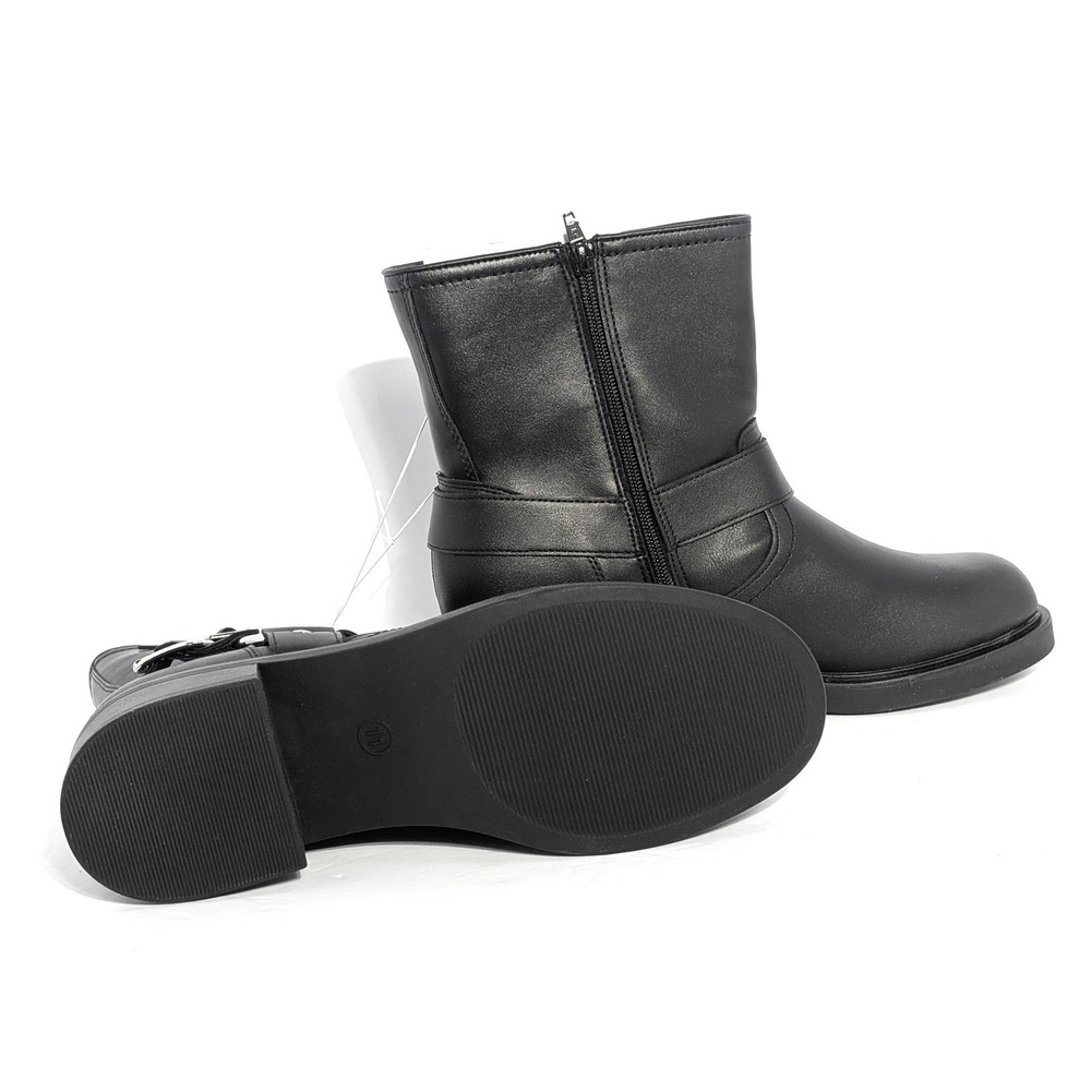 Black Moto Harness Ankle Boot 11 Buckle Strap Biker Western Side Zip Chunky Heel - Picture 6 of 6